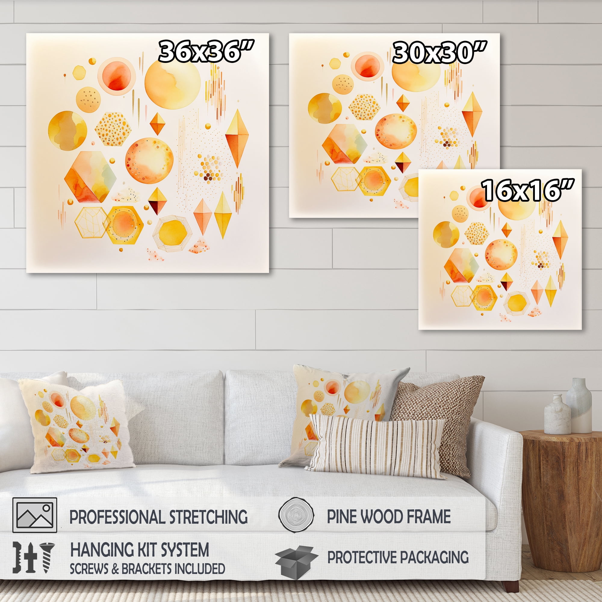 Designart Yellow Multi Shape Abstract III Canvas Wall Art