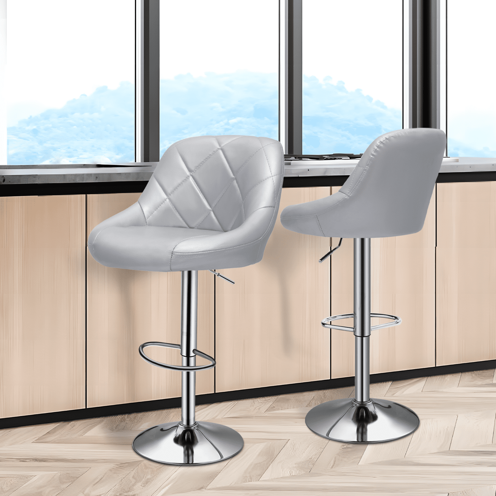 Magshion Mixed Color 2 Tones Bar Stool Chair Dining Counter Bar Pub- Set of 2 (Silver)