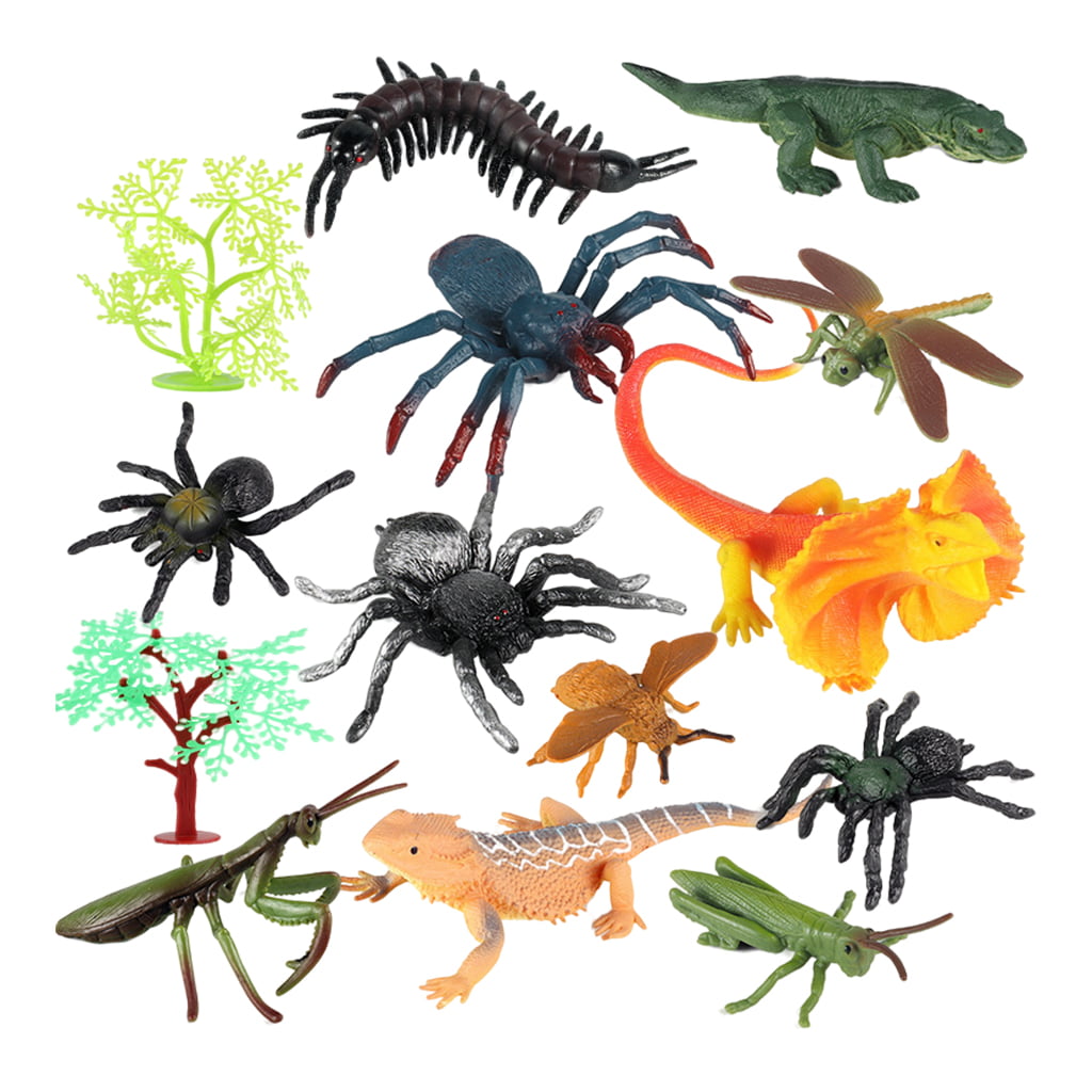 12 Mini plastic Insects Bugs Butterflies Frogs Caterpillar Spiders Educational 