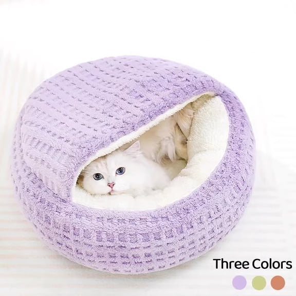 Winter Thickened Semi-Enclosed Cat Bed - Warm Sleeping Nest for Cats to Provide Sense of Security, Cozy Feline Bed for Cold Seasons, Ideal for Indoor Home & Apartment Use, 23.6in/60cm, Purple