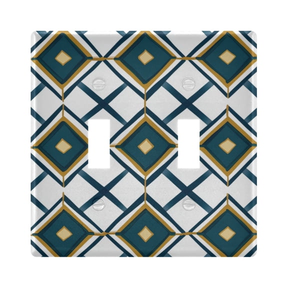 Yayeee Toggle Light Switch Wall Plate 2-Gang 4.56"x4.48" Decorative Outlet Cover, Gold Geometric Pattern