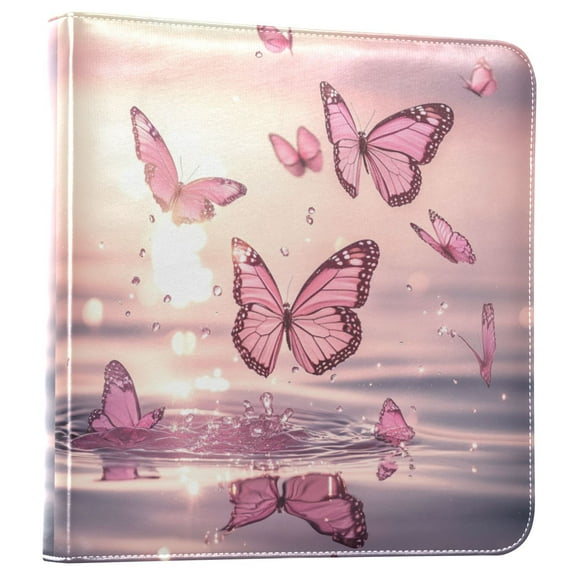 iauyy PU Leather Scrapbook Album | Expandable Binder with 20 Self-Adhesive Pages (11.8x24in)，Many Pink Butterflies