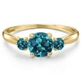 thumbnail image 3 of Gem Stone King 10K Yellow Gold London Blue Topaz 3-Stone Ring for Women | 1.36 Cttw | Round 6MM | Gemstone November Birthstone | Size 5, 3 of 6