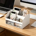 thumbnail image 4 of Desk Organizer with 6 Compartments and 2 Drawers, Plastic Makeup Organizer, Pencil Pen Holder for Desktop Storage, Multi-Functional Desk Organization for Study, Home, Office Supplies,Blue, 4 of 9