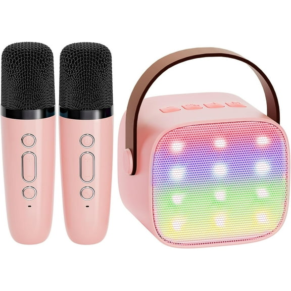 Mini Karaoke Machine for Kids Adults, Portable Bluetooth Speaker with 2 Wireless Microphones, TOP Birthday Gifts Toys for Girls Ages 3, 4, 5, 6, 7, 8, 9,10,11,12  Years Old Toddler (Lightpink)