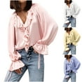 thumbnail image 5 of XFLWAM Women's Chiffon Blouse V Neck Tie Ruffle Long Sleeve Tops Dressy Casual Loose Fall Trendy Work Tunic Shirts, 5 of 5