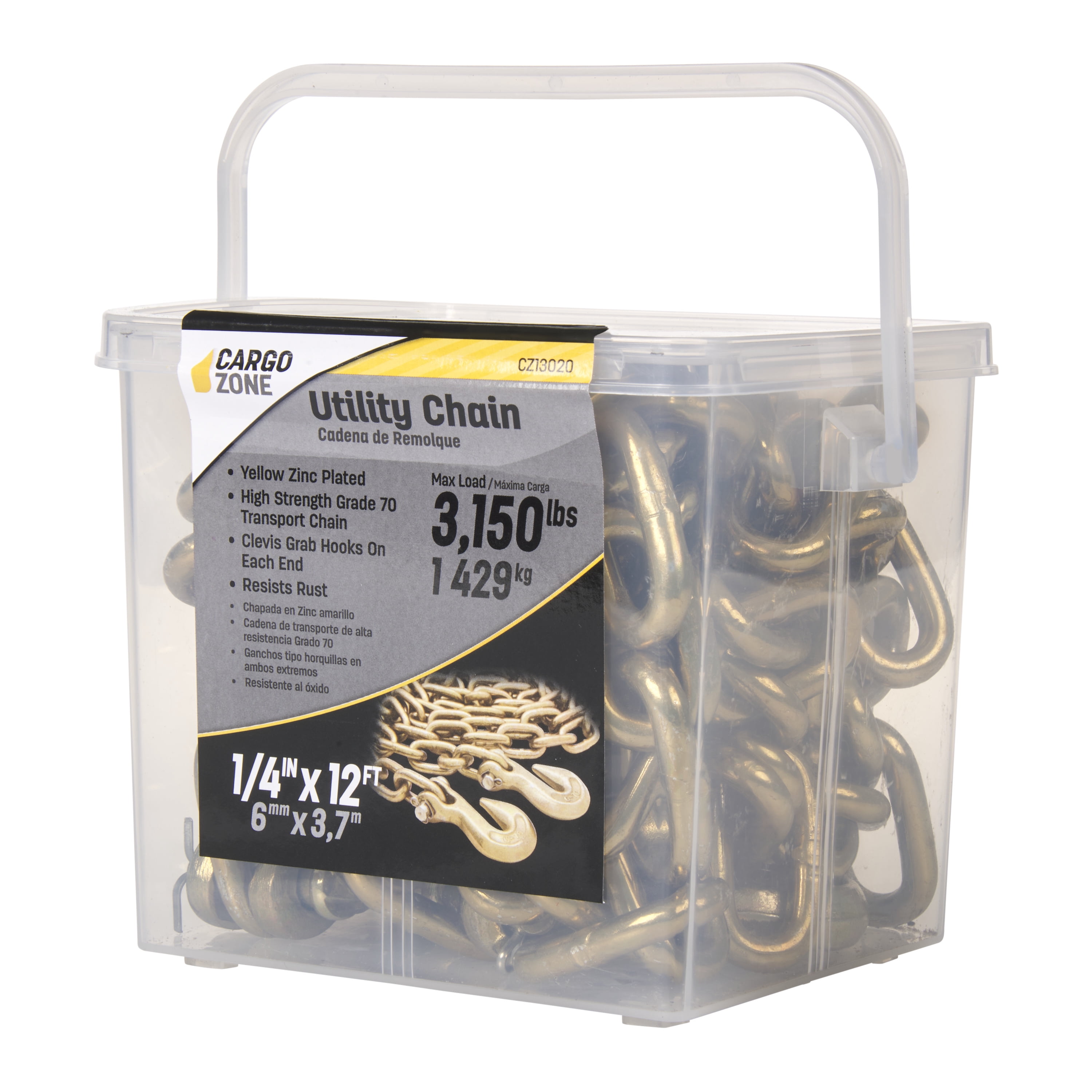 Cargo Zone 1/4 inch x 12 feet Utility Chain, Yellow-Zinc - Walmart.com