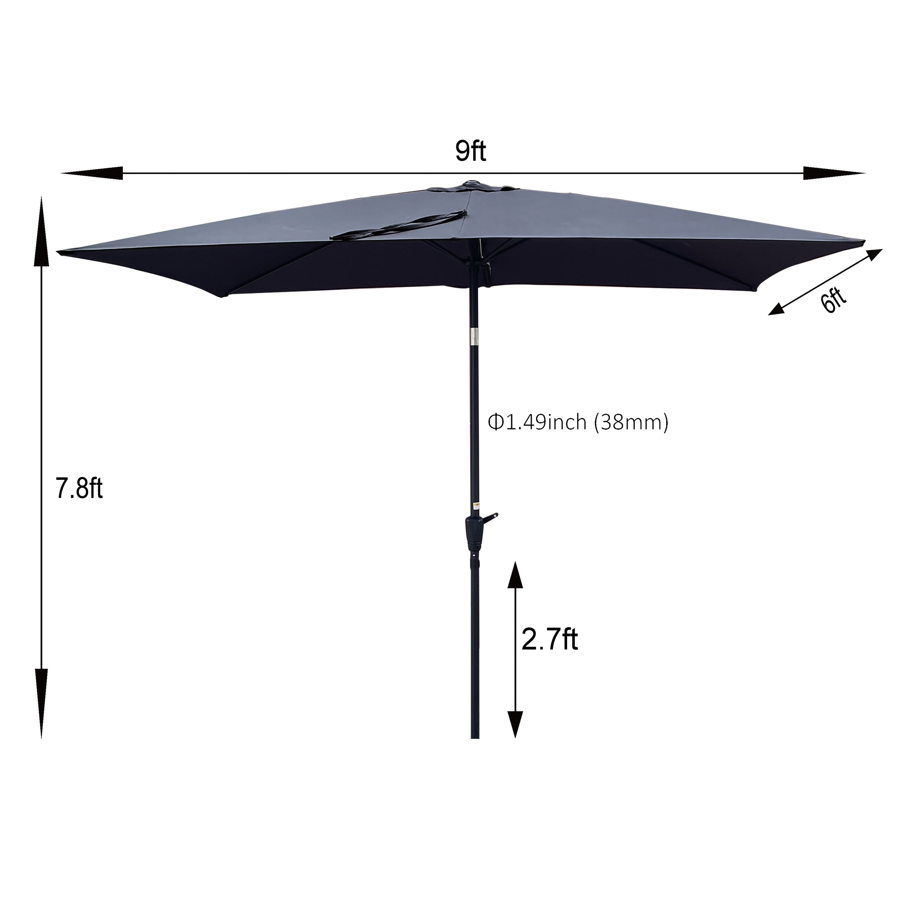 Royard Oaktree 6x9ft Patio Umbrella, Outdoor Rectangular Market Umbrella with Crank and Push Button Tilt, Outside UV Protection Sun Shade Table Umbrella for Garden Lawn Backyard Poolside, Anthracite