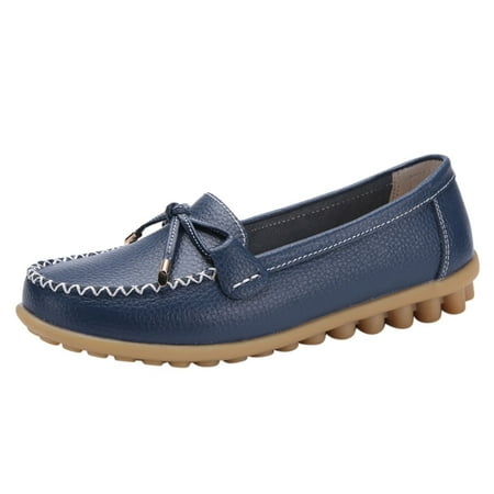PLLFRLRT Loafers for Women 2024 Loafers & Slip-Ons Penny Loafers Flats Shoes with Bow Dressy Soft PU Moccasins Flats Shoes Round Toe Casual Loafers(Dark Blue 10)