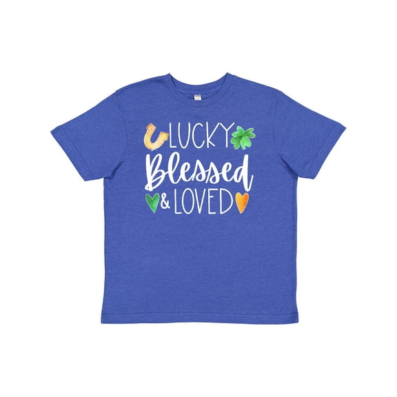 Inktastic Lucky Blessed and Loved Horseshoe Clover Hearts Youth T-Shirt