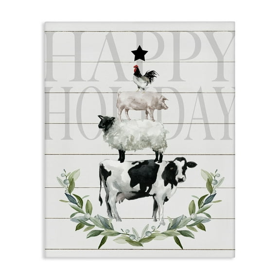 Stupell Industries Happy Holiday Farm Animals Holiday Painting Gallery Wrapped Canvas Art Prints Wall Art, 16 x 20