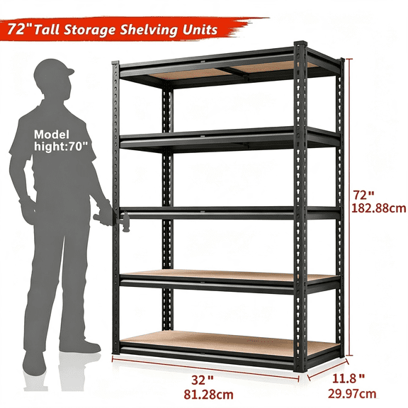 Five-Tier 2000LB Capacity Metal Shelving Unit, Adjustable Industrial Storage Rack with Metal Construction