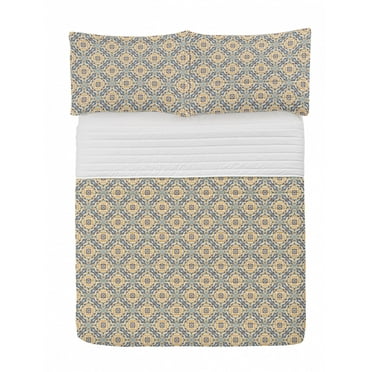 Spanish Microfiber Bedspread Set, Floral Repetitive Pattern Spring Print Flourish Bohemian Illustration, Soft Bedding Set with Pillow Shams & Comforter, 3 Sizes, White and Multicolor, by Ambesonne