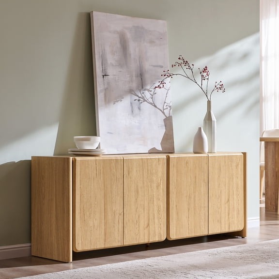 Aitjunz 66" Buffet Cabinet with Storage, Modern Sideboard w/Curved Edges & Adjustable Shelves, Natural
