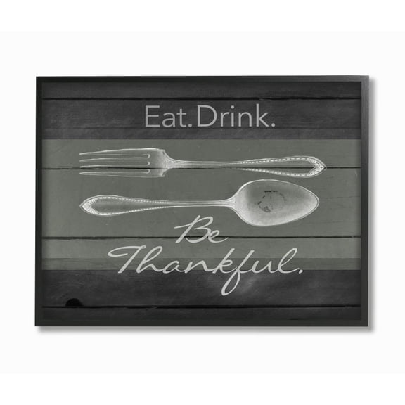 Stupell Industries Eat Drink Be Thankful Silverware Kitchen Wood Texture Word Design Framed Wall Art by The Saturday Evening Post, 24" x 30", Black Framed