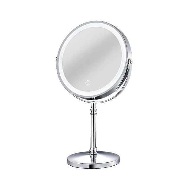 Espejo de maquillaje recargable con luz LED de 10 aumentos, 3 colores, brillo ajustable, cromado