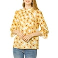 thumbnail image 3 of Allegra K Women's Floral Ruffle Sleeves Pleated Stand Collar Blouse, 3 of 7