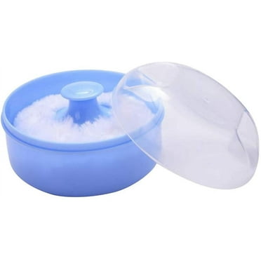 After-bath body powder box ,empty powder case powder puff container holder for home and travel cosmetic container (Blue)