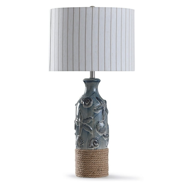 Bampton Blue Embossed S And Starfish Table Lamp With Rope Detail Drum Shade Com Starfish Table Lamp With Rope Detail, Seahaven Starfish Table Lamp Set