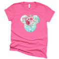 thumbnail image 2 of Women Teen Mickey Ears Pink Flowers with Gold Leaves Shirt Floral Adult Ladies Boho Character Tshirt (Dark Pink, Large), 2 of 7