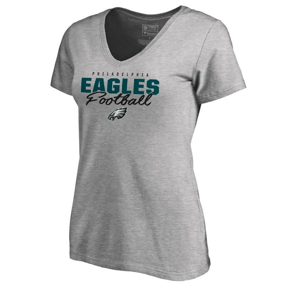 Women's Heathered Gray Philadelphia Eagles Iconic Collection Script Assist V-Neck T-Shirt