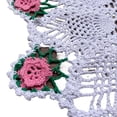thumbnail image 2 of Handmade Crochet Floral Table Overlays Farmhouse Round Tablecloths for Wedding 18 inch Pink Rose Flower, 2 of 5