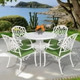 thumbnail image 7 of VIVIJASON 5-Piece Patio Furniture Dining Set, All-Weather White Cast Aluminum Outdoor Conversation Set, Include 4 Cushioned Chairs and a 35.2" Round Table w/Umbrella Hole for Balcony Lawn Garden, 7 of 7