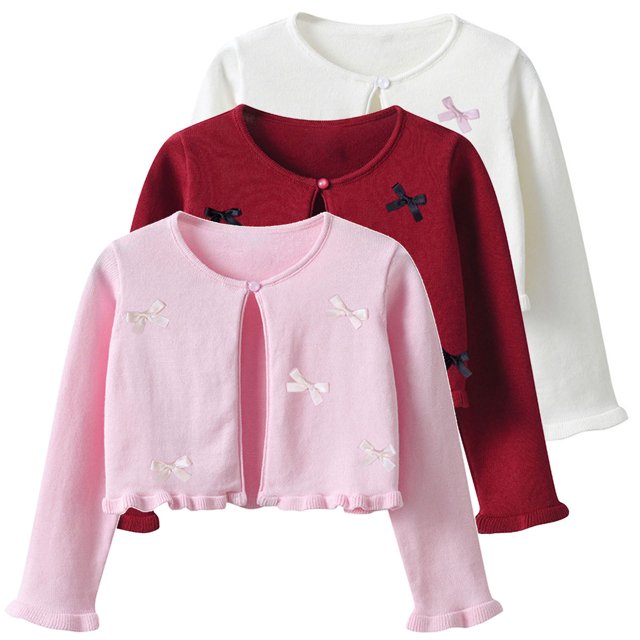SYVGVA Toddler Girls Cardigan Long Sleeve Bowknot Button Coat Solid Color Jacket For Kids,Red,7 Years