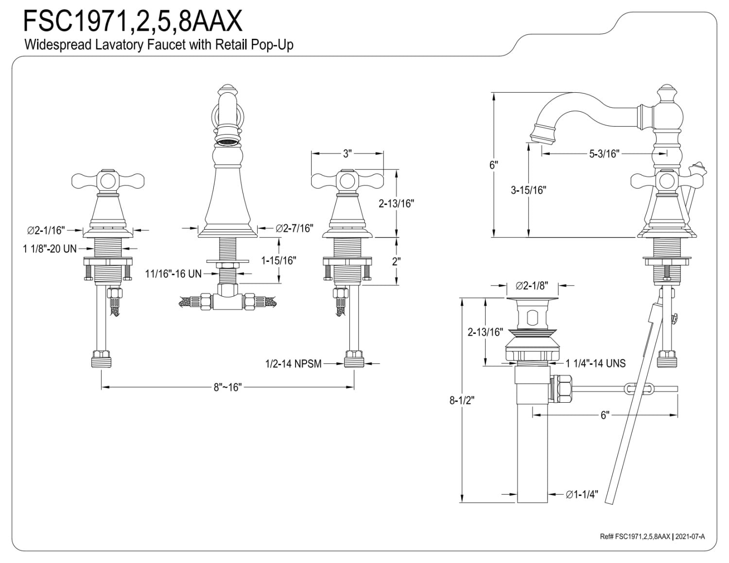 Fauceture FSC1975AAX American Classic Widespread Bathroom Faucet with Pop-Up Drain, Oil Rubbed Bronze