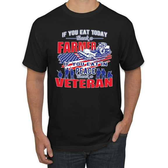 Thank a Farmer Thank a Veteran Eat In Peace Men's Graphic T-Shirt, Black, Small