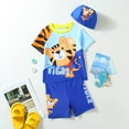 thumbnail image 4 of WOYY Boys 3-Piece Swimsuit Cartoon Tiger Print Rash Guard Swim Trunks Hat Swimwear Set, Sizes 3-7, 4 of 5