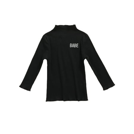 

Yinyinxull Kids Girls Autumn Sweater Tops Letters Embroidery Turtleneck Long Sleeves Pullover T-Shirt Black 2-3 Years