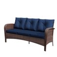 thumbnail image 2 of Meetleisure 72"Wide 3-Seat Brown Wicker Outdoor Sofa, Couch Patio Sofa with Deep Seating and Thick Cushions, Dark Blue, 2 of 6