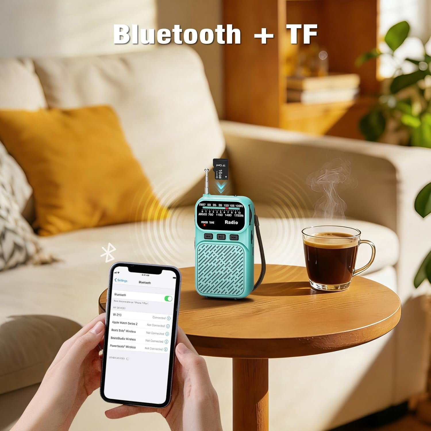 Portable Radio AM FM,Mini Tansistor Radio,Pocket Radio with Flashlight,Tuning Knob,TF Card Slot,Headphone Jack, 3AA Battery Operated or Plug in Wall,Compact Personal Radio for Gift,Family,Elder,Blue
