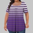 thumbnail image 2 of Women Plus Size Shirts Short Sleeve Tshirt Striped Pleated Pullover Casual Curved Hem Blouse Summer, 2 of 5