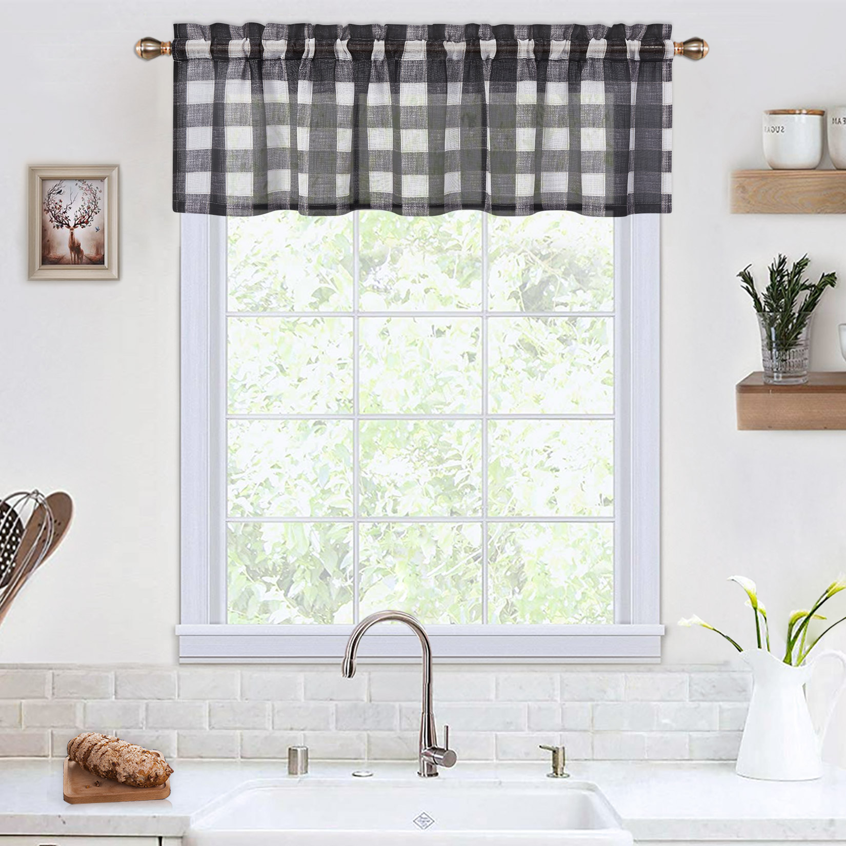 Buffalo Plaid Valances Curtains, Checkered Light Filtering Half Window Valances