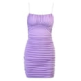 thumbnail image 4 of Franhais Women Sexy Summer Sleeveless Dress Off Shoulder Low-cut Ruched Skinny Sundress Lady Fashion Spaghetti Strap Clubwear, 4 of 9