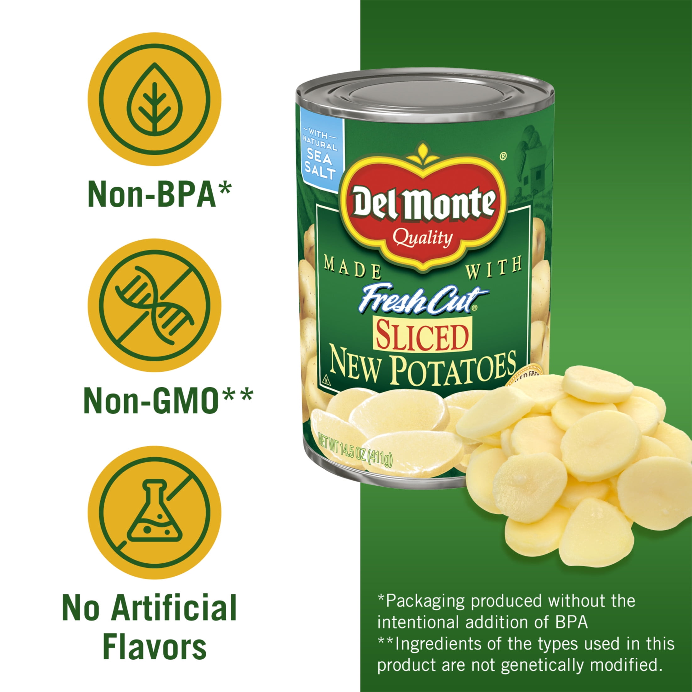 (4 pack) Del Monte Sliced New Potatoes, Canned Vegetables, 14.5 oz Can