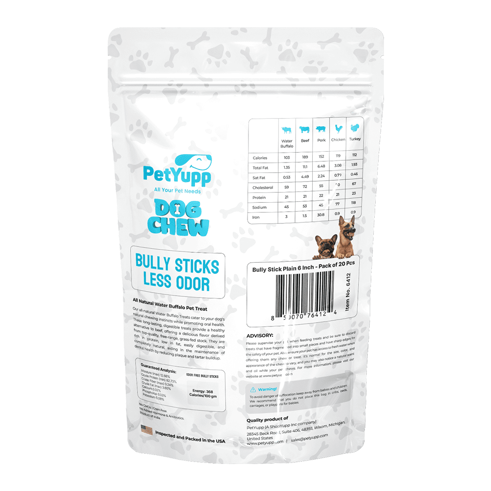 PetYupp Bully Sticks Dog Chew Treats 6 Inch 20 Count