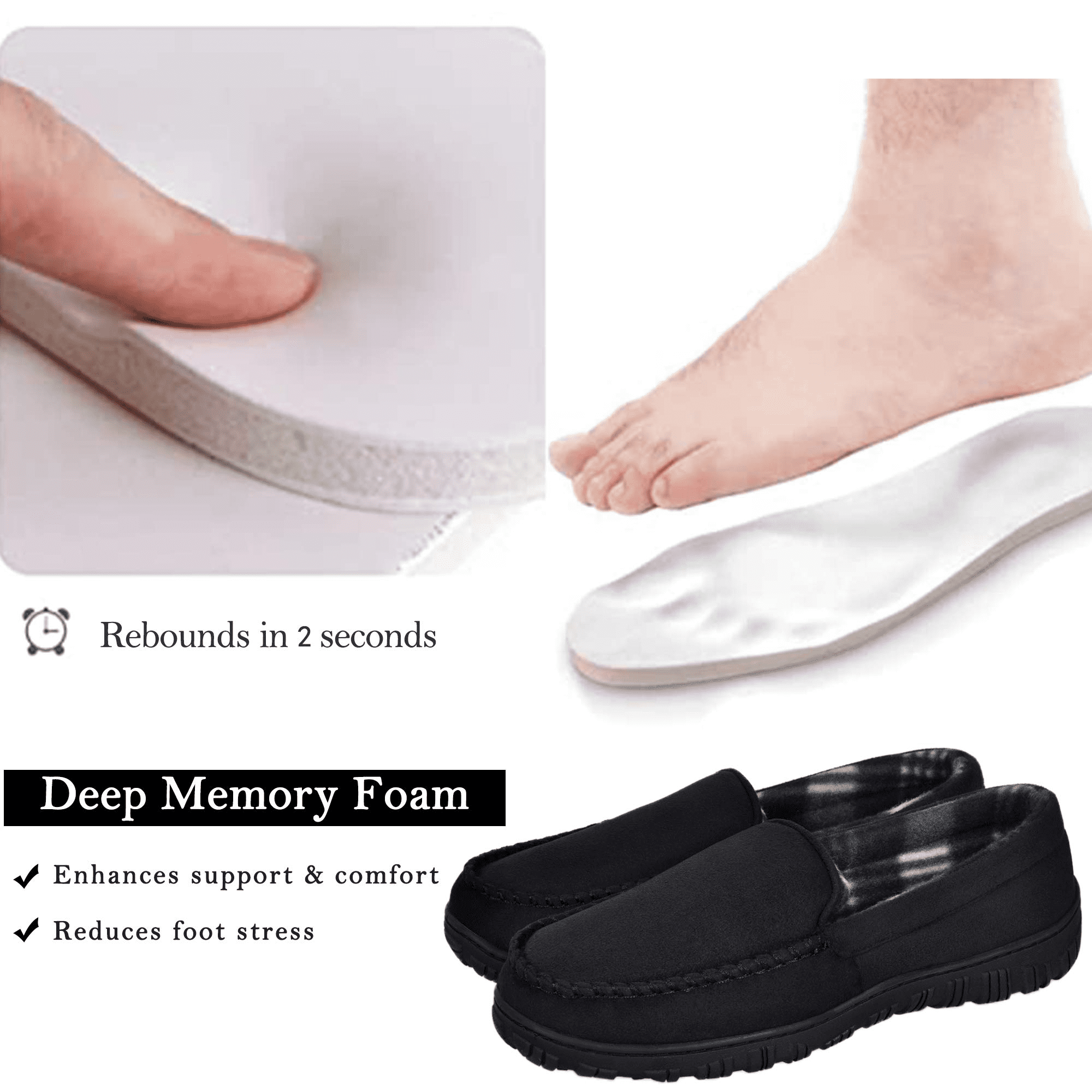 NCCB Mens Slippers Mens Moccasin Slippers Memory Foam Indoor Outdoor House Slippers for Men Anti-Slip Rubber Sole Black Size 11