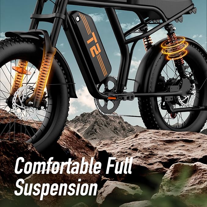 Electric Bike for Adults  20", 750W Peak Motor, 48V 15.4Ah Removable Battery, Max 100Miles Electric Motorcycle, Fat Tire Ebike, Shamano 7-Speed E-Bike, UL2849