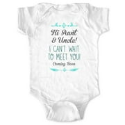 Hi Aunt & Uncle! I can't wait to meet you! Coming Soon - surprise baby birth pregnancy announcement - White Newborn (0-3 Mos) Size Unisex Baby Bodysuit