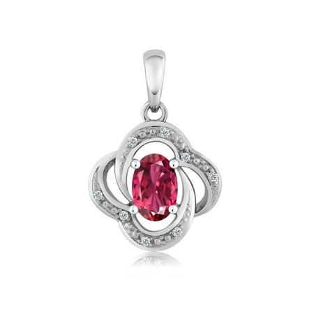 Oval Pink Tourmaline Pendant - 10K White Gold Oval Pink Tourmaline and Diamond Women's Pendant With Chain 0.54 Cttw