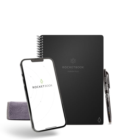 Rocketbook Fusion Plus Reusable Smart Notebook Planner, Executive Size 6" x 8.8", Black, 60 Pages, 11 Templates, Cloud Connected & Erasable