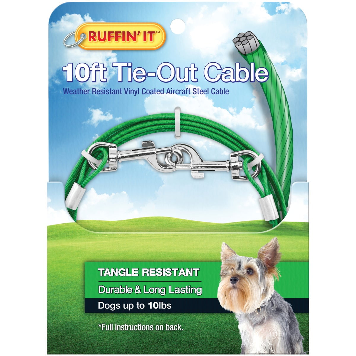 Westminster Pet Ruffin' it Tangle Resistant Small Dog Tie-Out Cable, 10 Ft