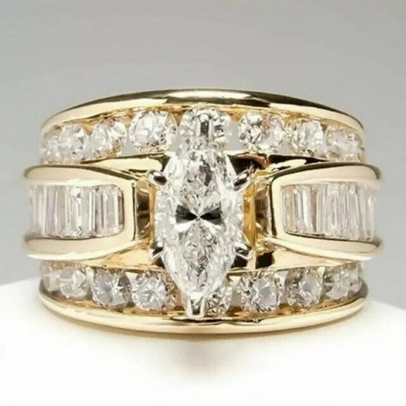 Wedding Sale 2.50Ct Marquise Moissanite Women's Engagement Ring 14K Yellow Gold Plated Silver