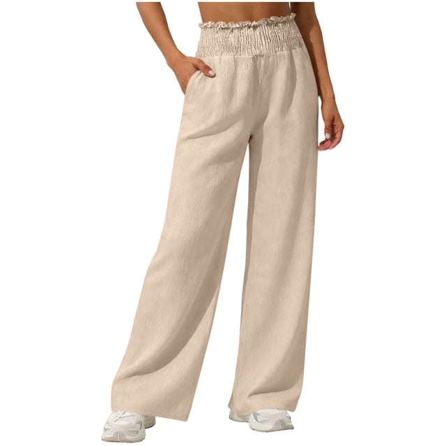 Kids Pants Girls Solid Color Elastic Waist with Side Pockets Loose Breathable Long Trousers Elastic Waist Pants