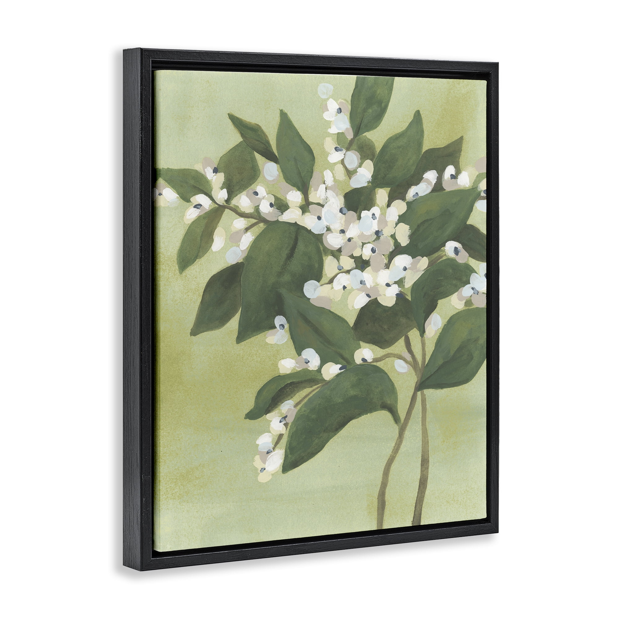 Stupell Industries Verdant Branch Bloom Black Framed Floater Canvas Wall Art, design by June Erica Vess