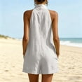 thumbnail image 3 of WAGUTH Women's Cotton Linen Halter Rompers Sleeveless V-Neck Shorts Jumpsuit with Pockets for Summer Beach Vacation & Casual Daily, 3 of 4