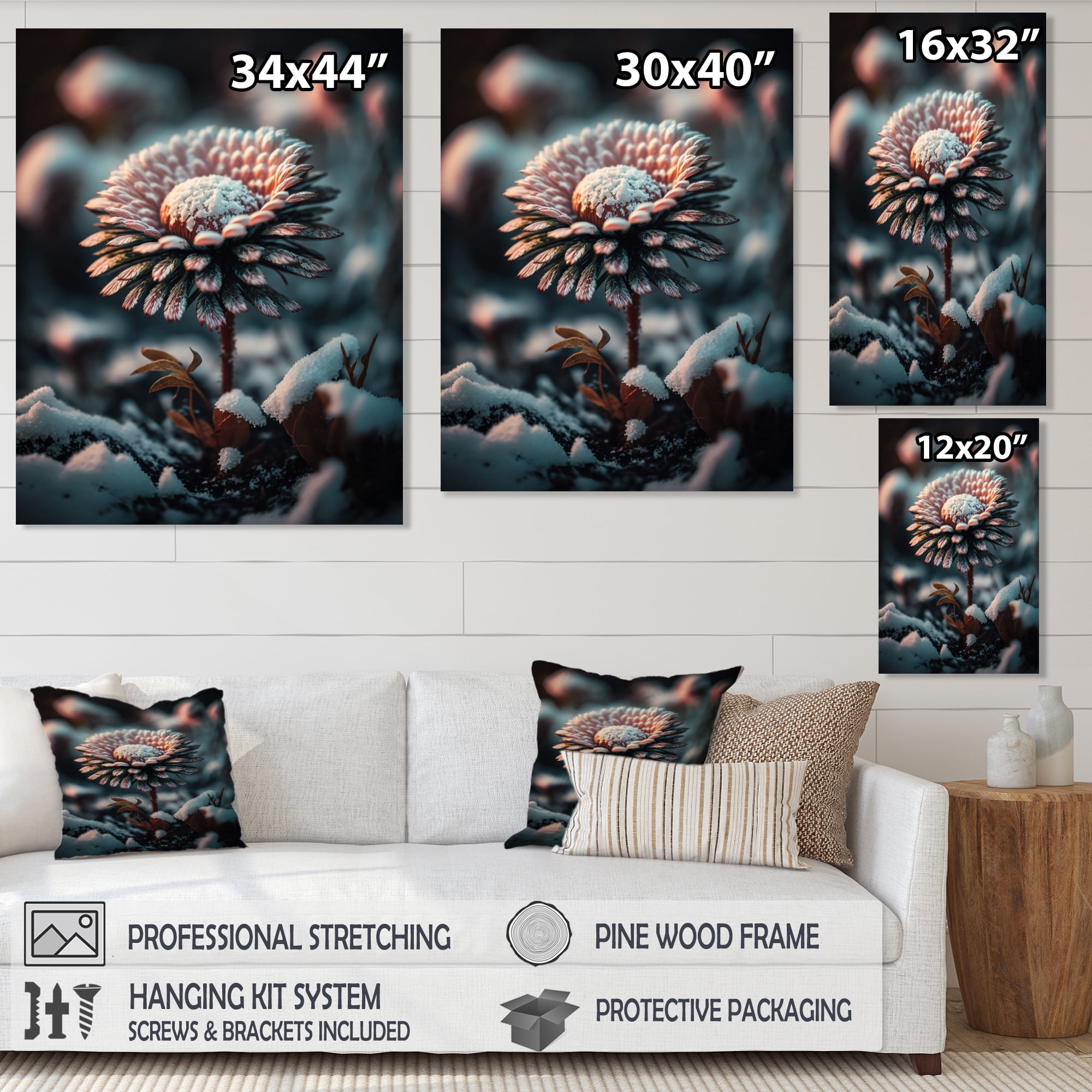 Designart A Blooming Pink Daisy Flower In Winter II Canvas Wall Art